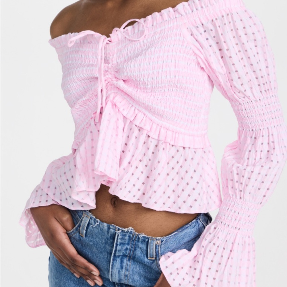 English Factory Light Pink Off-Shoulder Blouse